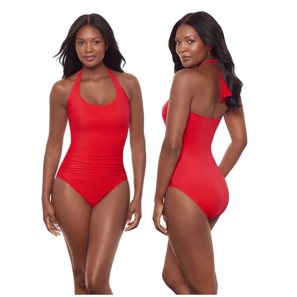 Miraclesuit NWT Utopia One Piece Halter Swimsuit Cayenne Red Sz 8 Underwire Bra